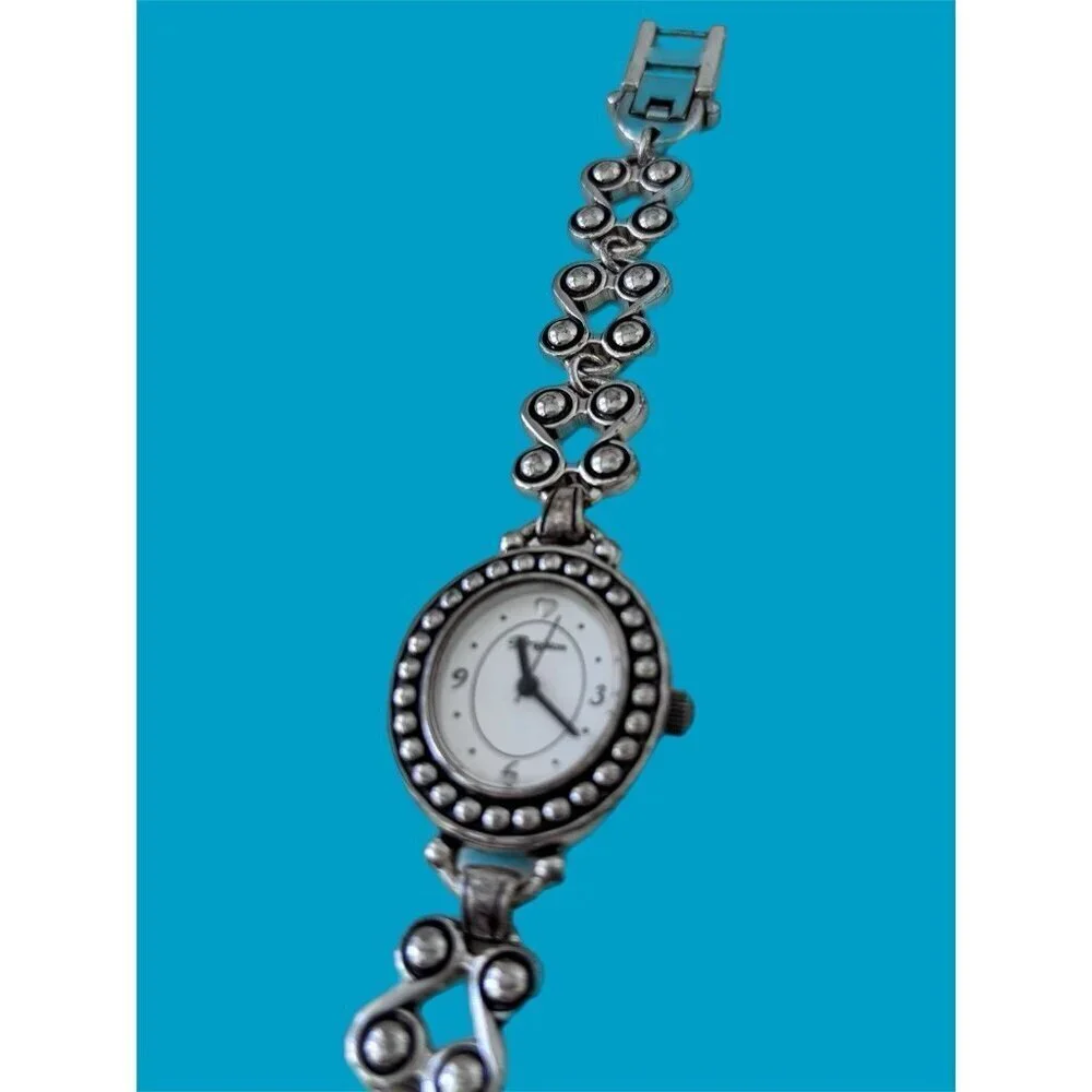 Brighton ALAMEDA Silver Oval Face TAOS Link Band Watch New Battery Works